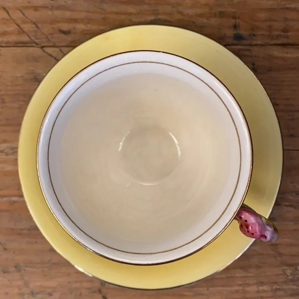 Yellow and Gold Gilt Royal Winston Bone China Tea Cup with flower handle - Picture 6 of 10